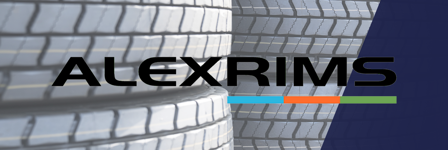 Alex Rims logo on a background of black tyres