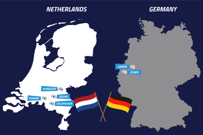 Kaart met alle BAS Tyres locaties in Nederland en Duitsland