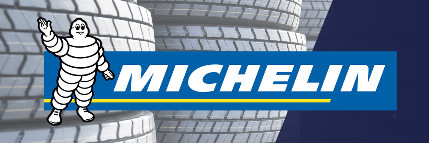 Michelin logo with a background of tyres