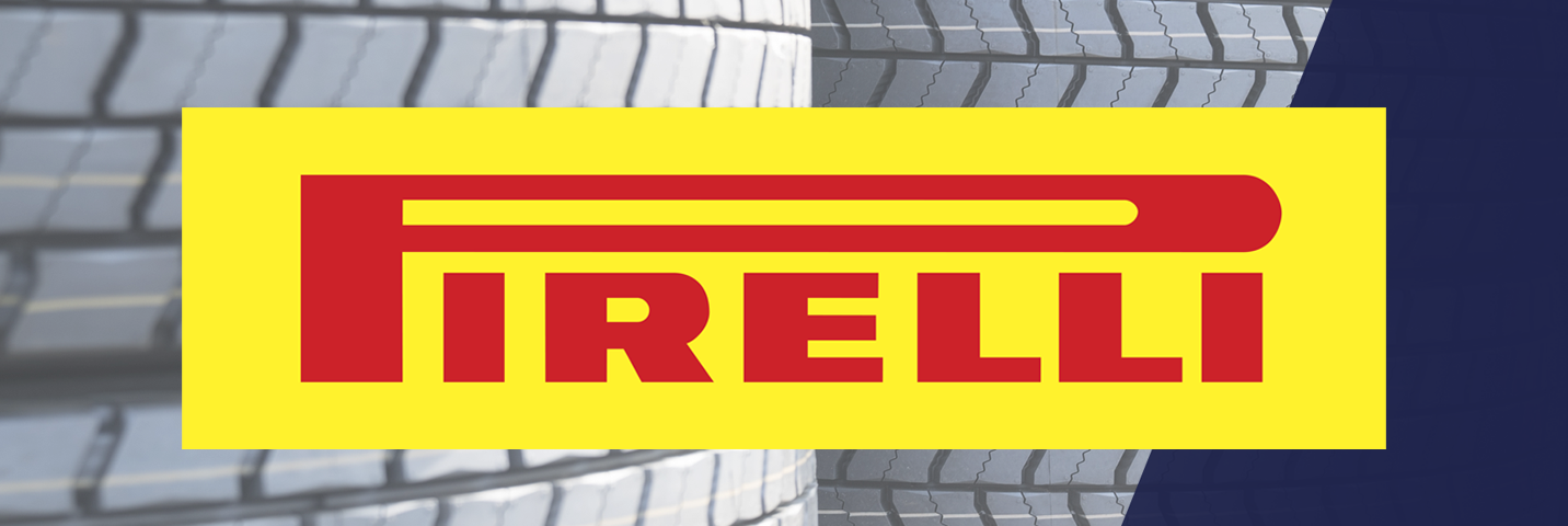 Pirelli logo on a background of tyres