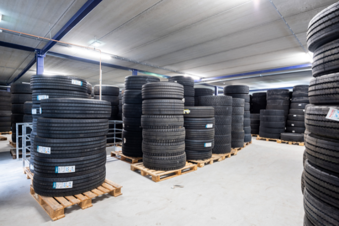Large stock of tyres in the warehouse of BAS Tyres
