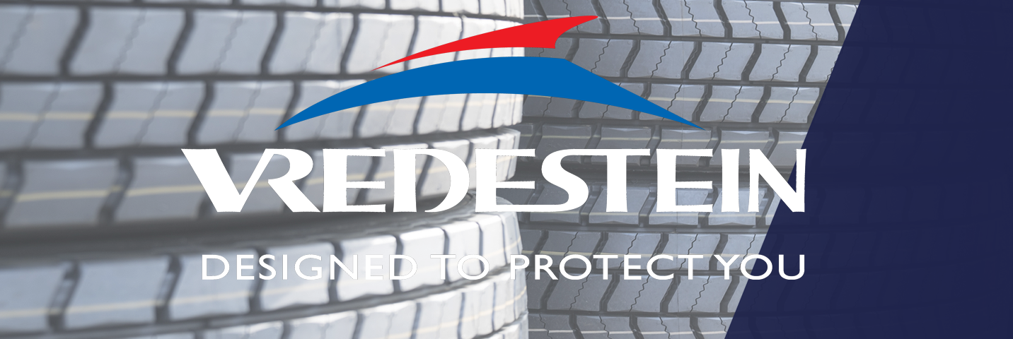 Vredestein logo on a background of black tyres