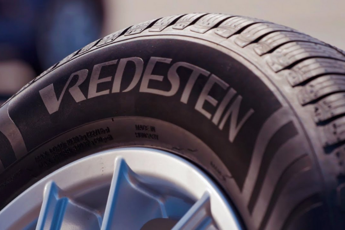 Vredestein logo on a black tyre