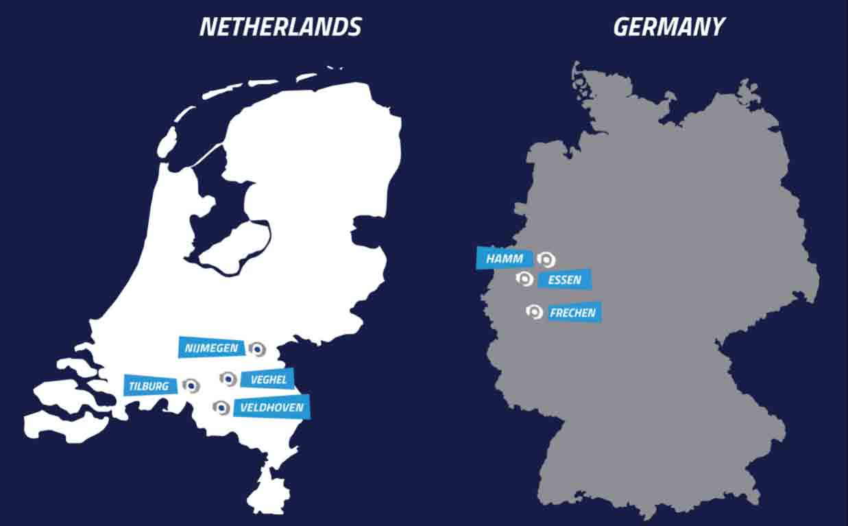 All the locations of BAS Tyres in the Netherlands and Germany